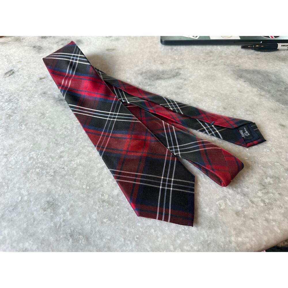 Mister Dean Plaid Preppy 100% Silk Tie Holiday Festive Prepppy